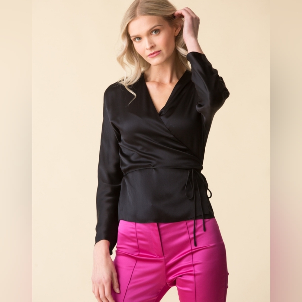 Vince Black Silk Wrap Tie Blouse M